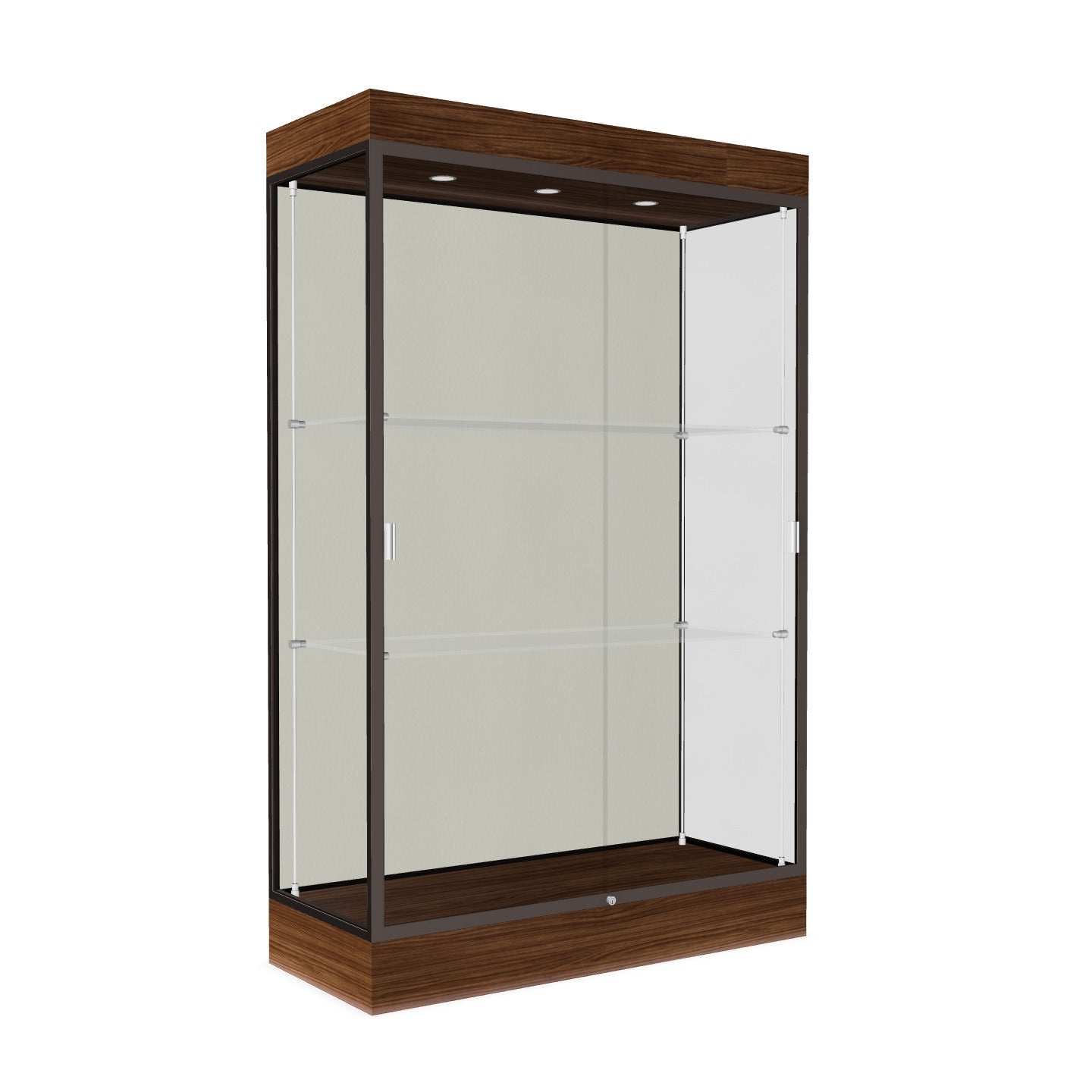 Ghent Edge Floor Display Case Lighted 6"H Laminate Base Finish, Aluminum Frame - 76"H x 48"W x 20"D (92LFXX)