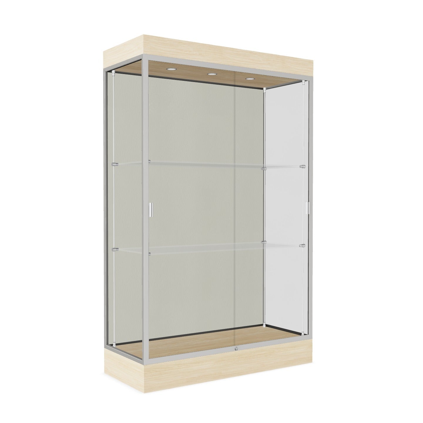 Ghent Edge Floor Display Case Lighted 6"H Laminate Base Finish, Aluminum Frame - 76"H x 48"W x 20"D (92LFXX)