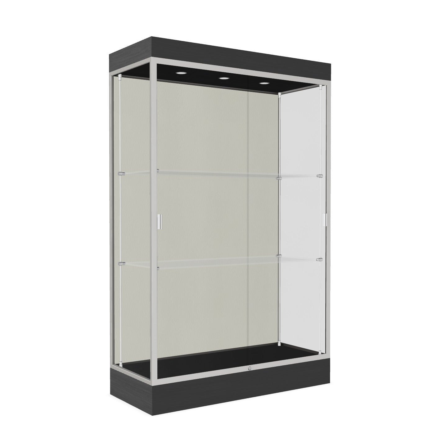 Ghent Edge Floor Display Case Lighted 6"H Laminate Base Finish, Aluminum Frame - 76"H x 48"W x 20"D (92LFXX)
