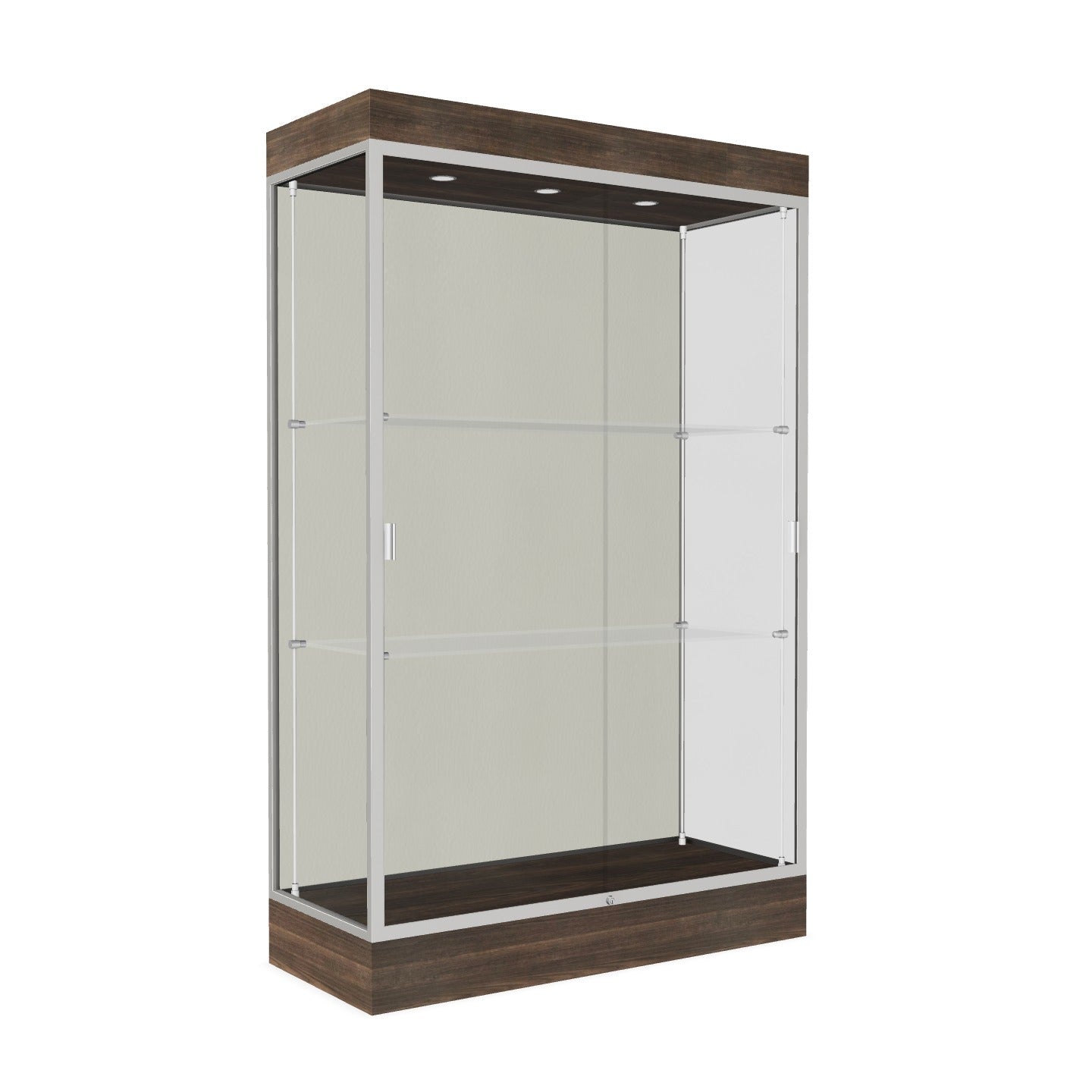 Ghent Edge Floor Display Case Lighted 6"H Laminate Base Finish, Aluminum Frame - 76"H x 48"W x 20"D (92LFXX)