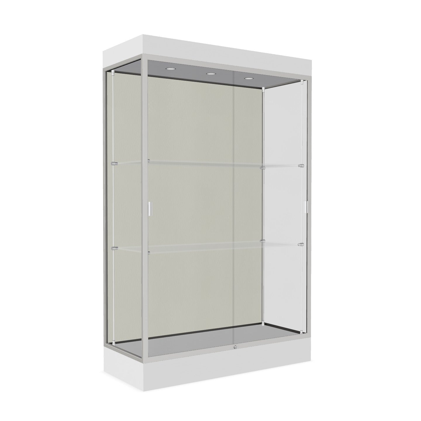 Ghent Edge Floor Display Case Lighted 6"H Laminate Base Finish, Aluminum Frame - 76"H x 48"W x 20"D (92LFXX)