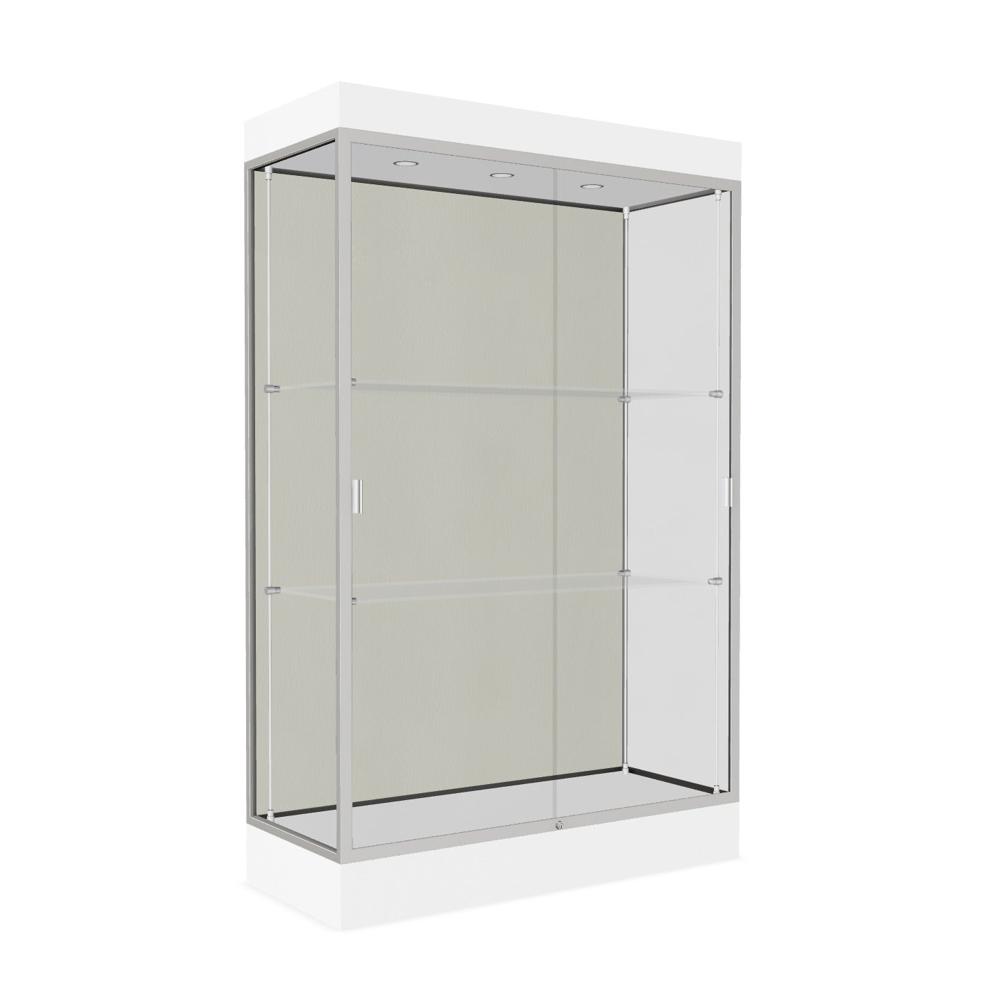 Ghent Edge Floor Display Case Lighted 6"H Laminate Base Finish, Aluminum Frame - 76"H x 48"W x 20"D (92LFXX)