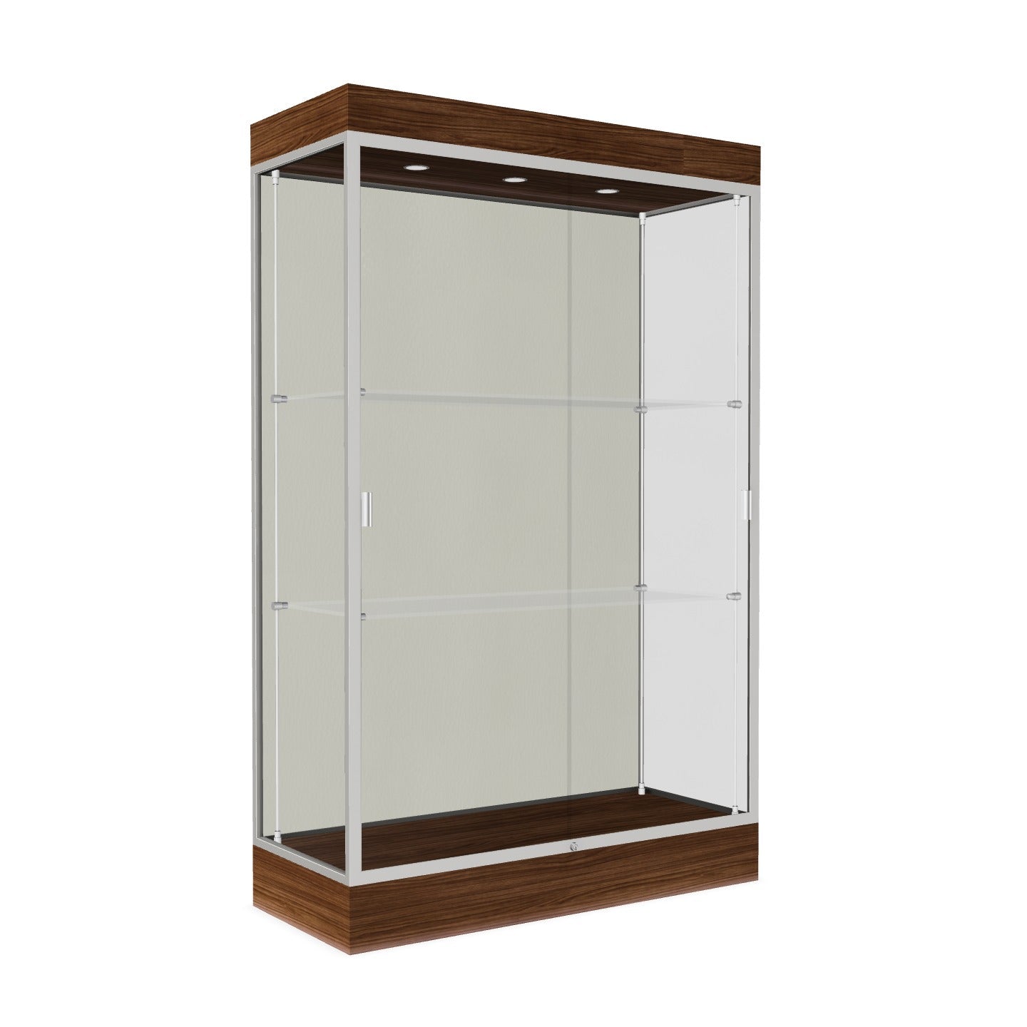 Ghent Edge Floor Display Case Lighted 6"H Laminate Base Finish, Aluminum Frame - 76"H x 48"W x 20"D (92LFXX)