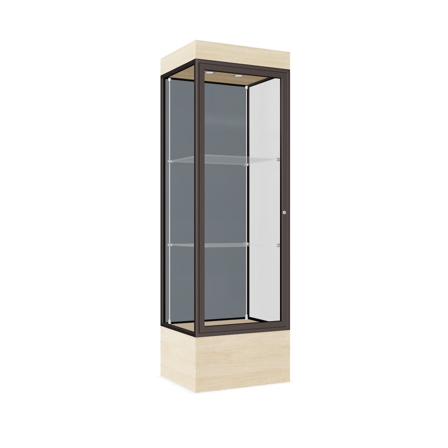 Ghent Edge Floor Display Case Lighted 12"H Laminate Base Finish, Aluminum Frame - 76"H x 24"W x 20"D (93LFXX)
