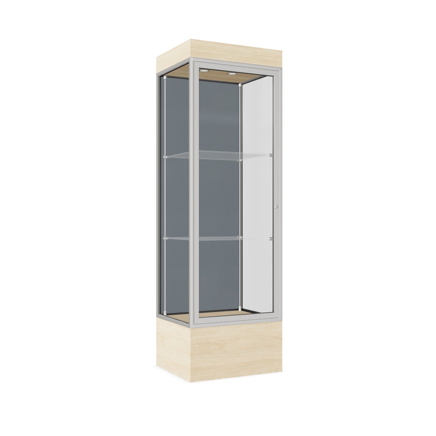 Ghent Edge Floor Display Case Lighted 12"H Laminate Base Finish, Aluminum Frame - 76"H x 24"W x 20"D (93LFXX)