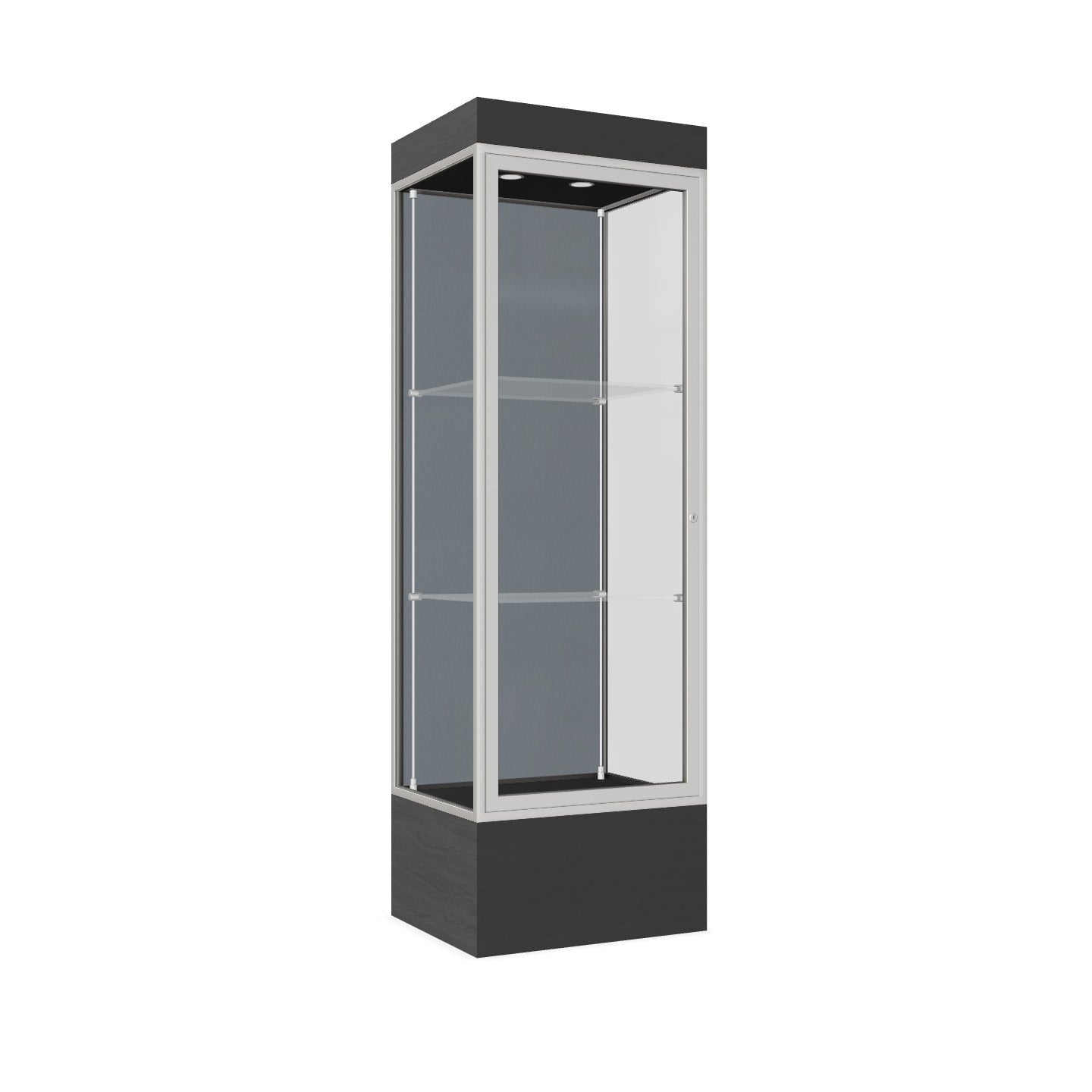 Ghent Edge Floor Display Case Lighted 12"H Laminate Base Finish, Aluminum Frame - 76"H x 24"W x 20"D (93LFXX)