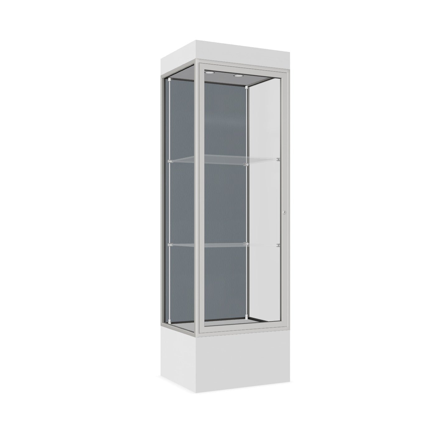 Ghent Edge Floor Display Case Lighted 12"H Laminate Base Finish, Aluminum Frame - 76"H x 24"W x 20"D (93LFXX)