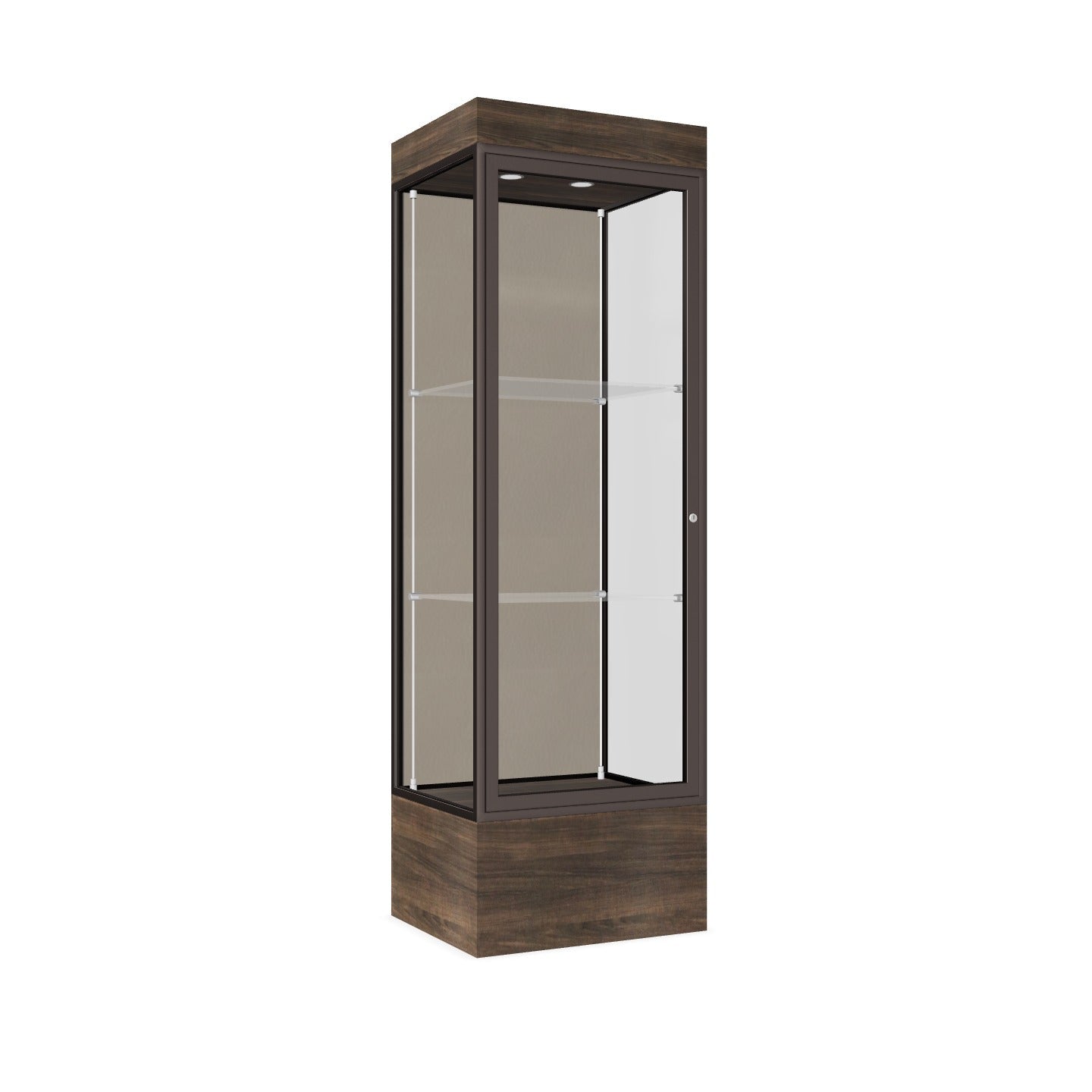 Ghent Edge Floor Display Case Lighted 12"H Laminate Base Finish, Aluminum Frame - 76"H x 24"W x 20"D (93LFXX)