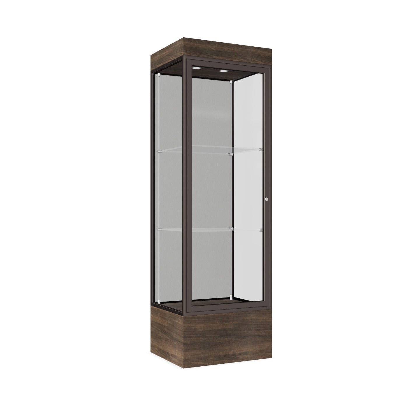 Ghent Edge Floor Display Case Lighted 12"H Laminate Base Finish, Aluminum Frame - 76"H x 24"W x 20"D (93LFXX)