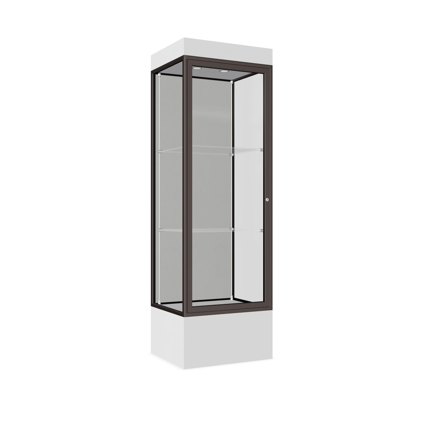 Ghent Edge Floor Display Case Lighted 12"H Laminate Base Finish, Aluminum Frame - 76"H x 24"W x 20"D (93LFXX)