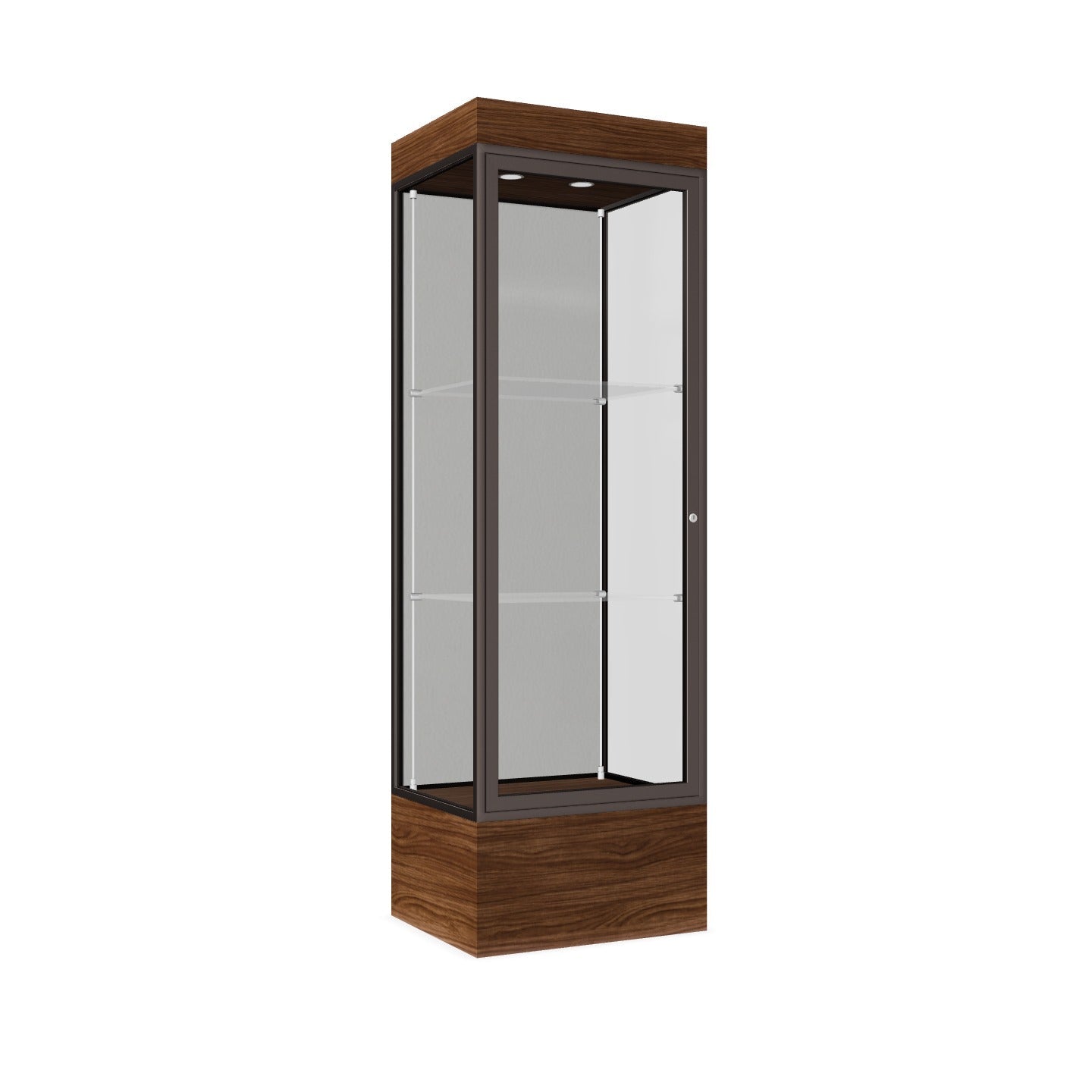 Ghent Edge Floor Display Case Lighted 12"H Laminate Base Finish, Aluminum Frame - 76"H x 24"W x 20"D (93LFXX)