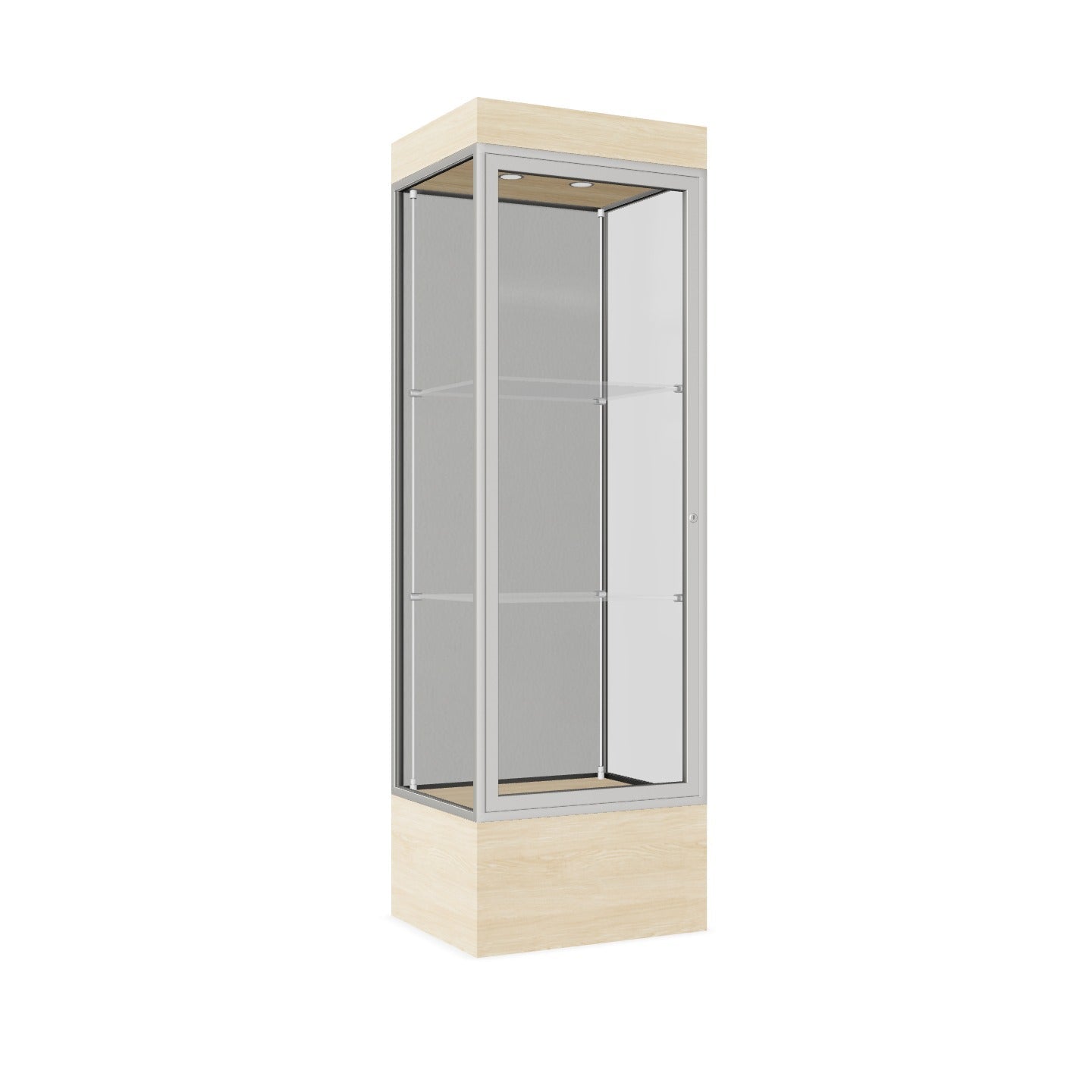 Ghent Edge Floor Display Case Lighted 12"H Laminate Base Finish, Aluminum Frame - 76"H x 24"W x 20"D (93LFXX)