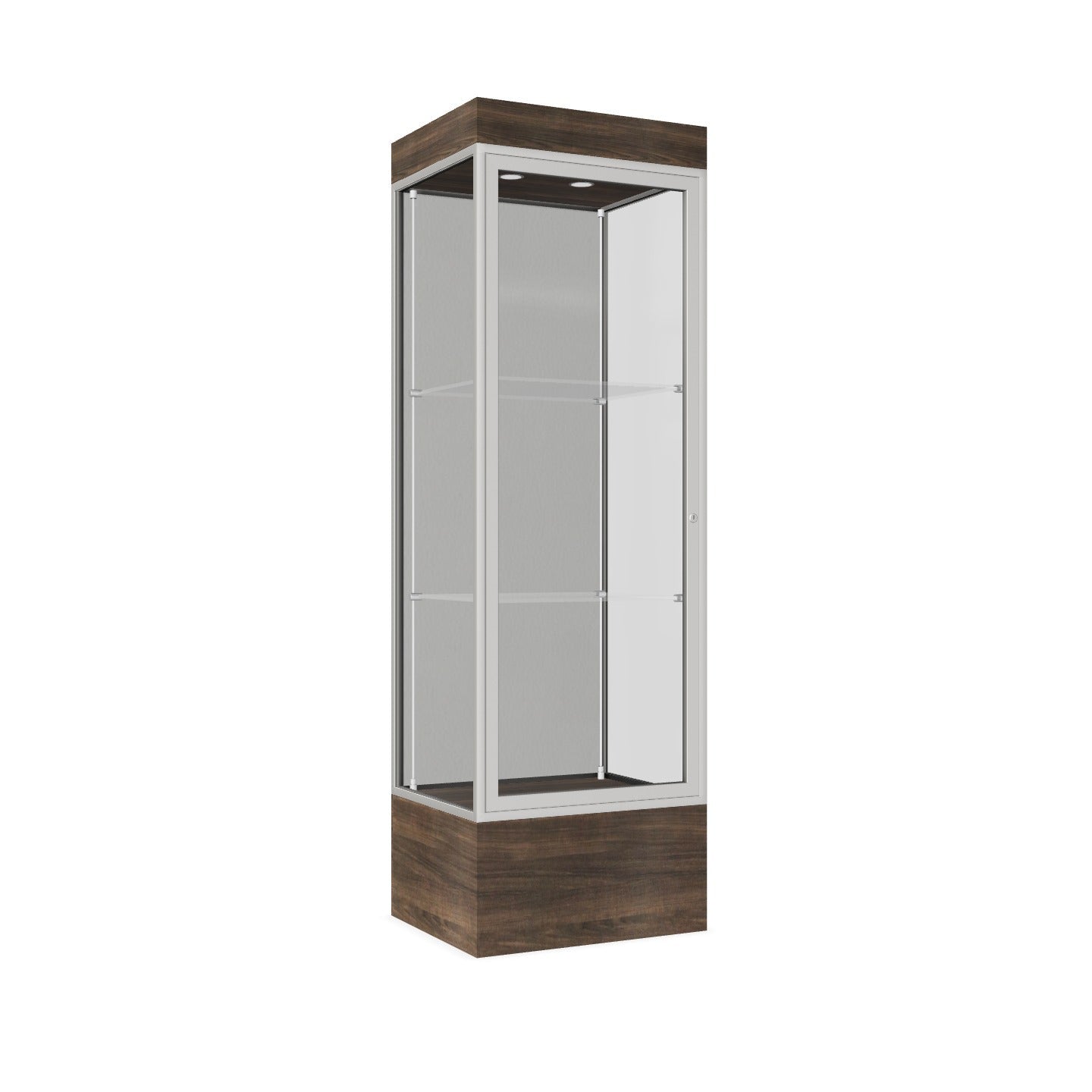 Ghent Edge Floor Display Case Lighted 12"H Laminate Base Finish, Aluminum Frame - 76"H x 24"W x 20"D (93LFXX)