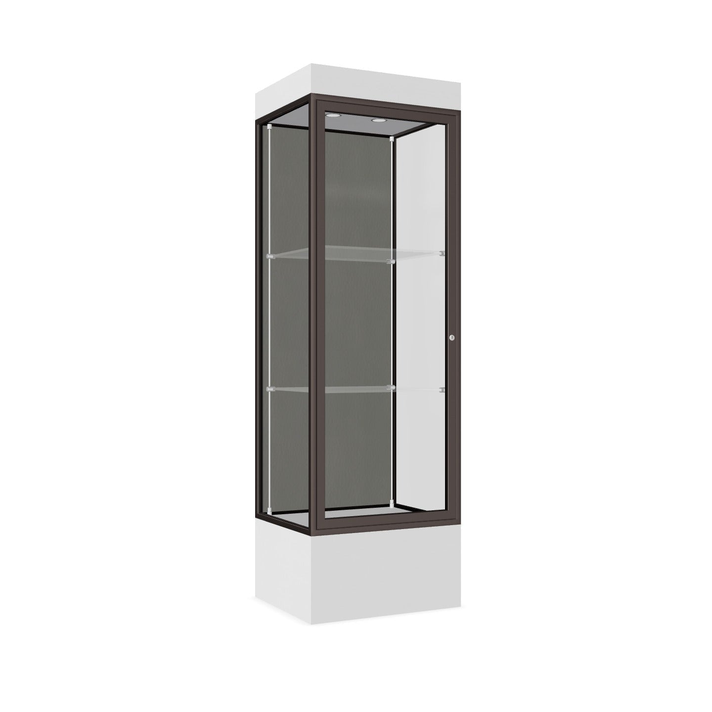 Ghent Edge Floor Display Case Lighted 12"H Laminate Base Finish, Aluminum Frame - 76"H x 24"W x 20"D (93LFXX)
