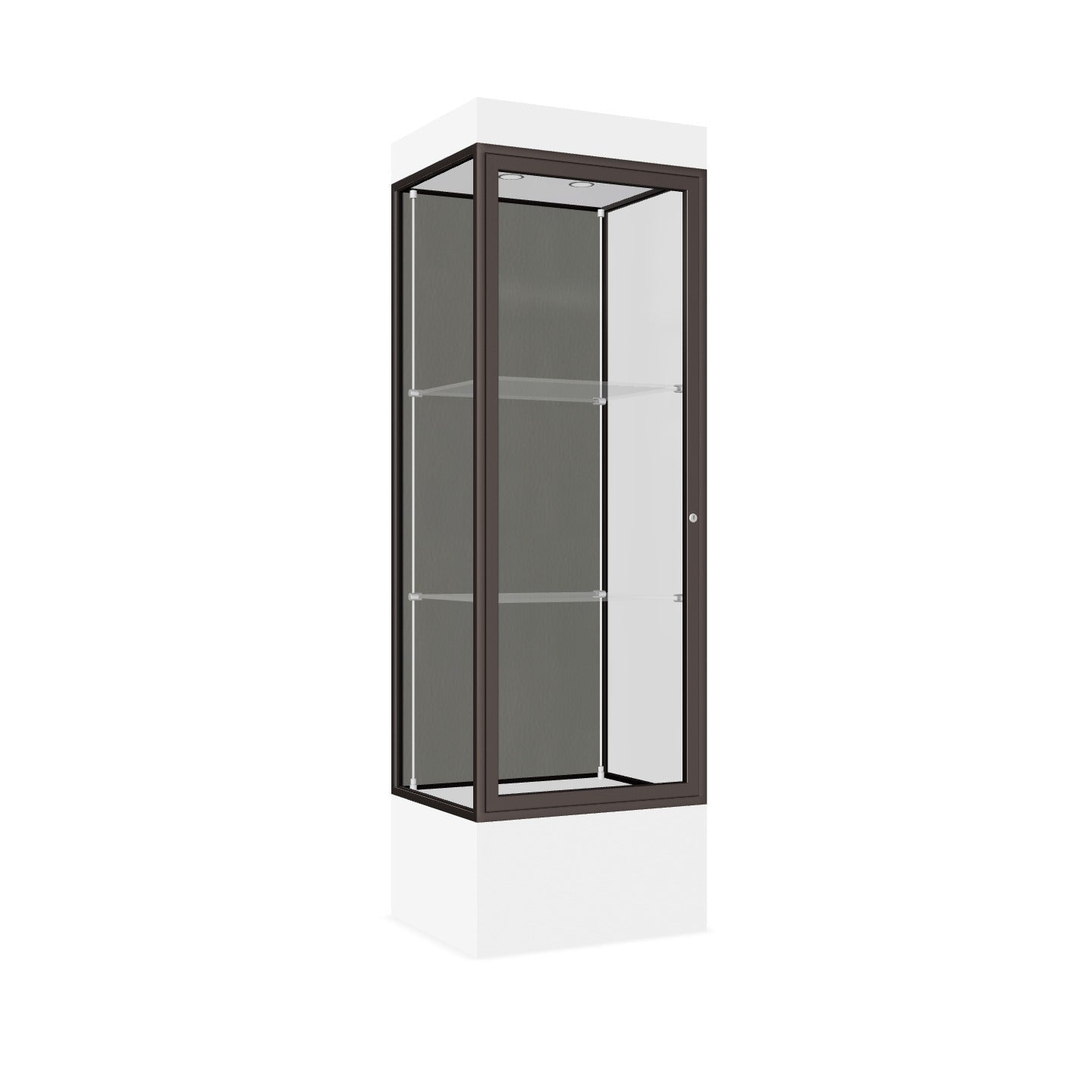 Ghent Edge Floor Display Case Lighted 12"H Laminate Base Finish, Aluminum Frame - 76"H x 24"W x 20"D (93LFXX)