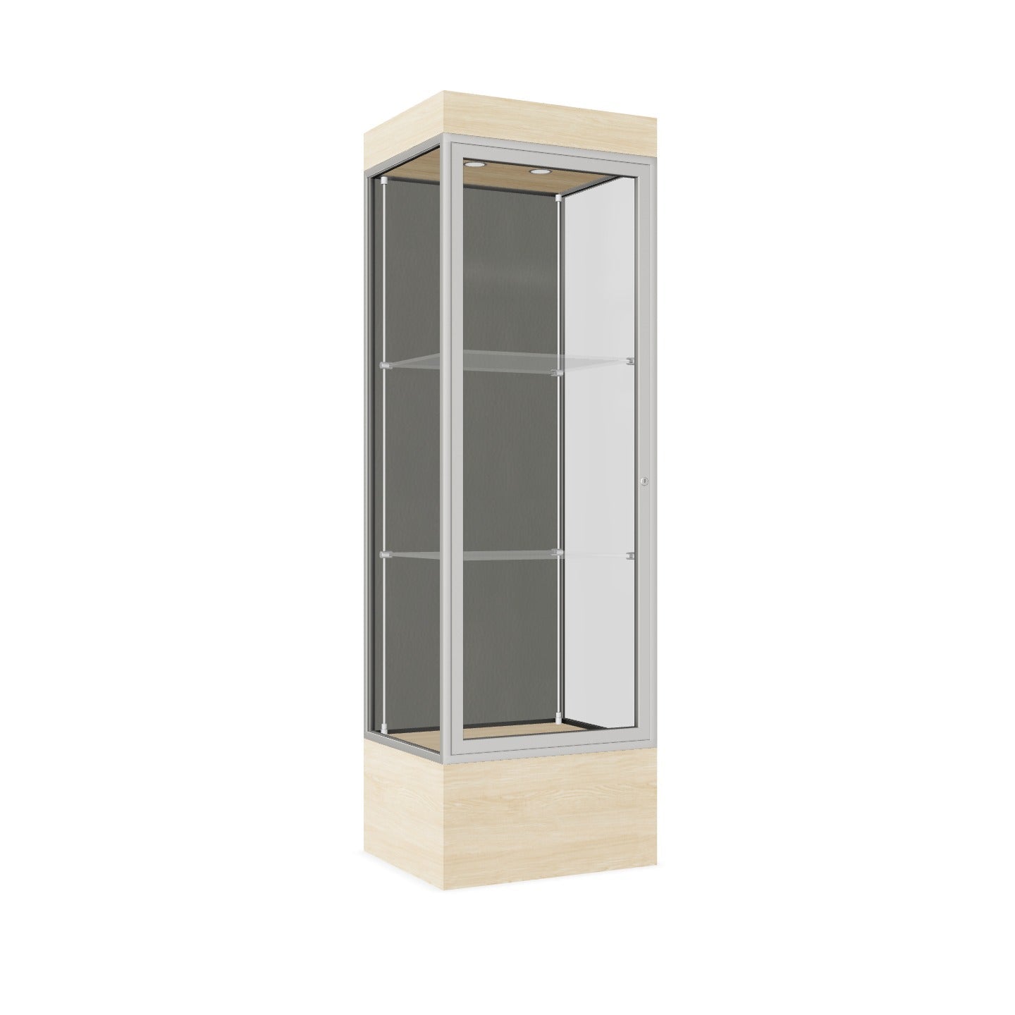 Ghent Edge Floor Display Case Lighted 12"H Laminate Base Finish, Aluminum Frame - 76"H x 24"W x 20"D (93LFXX)