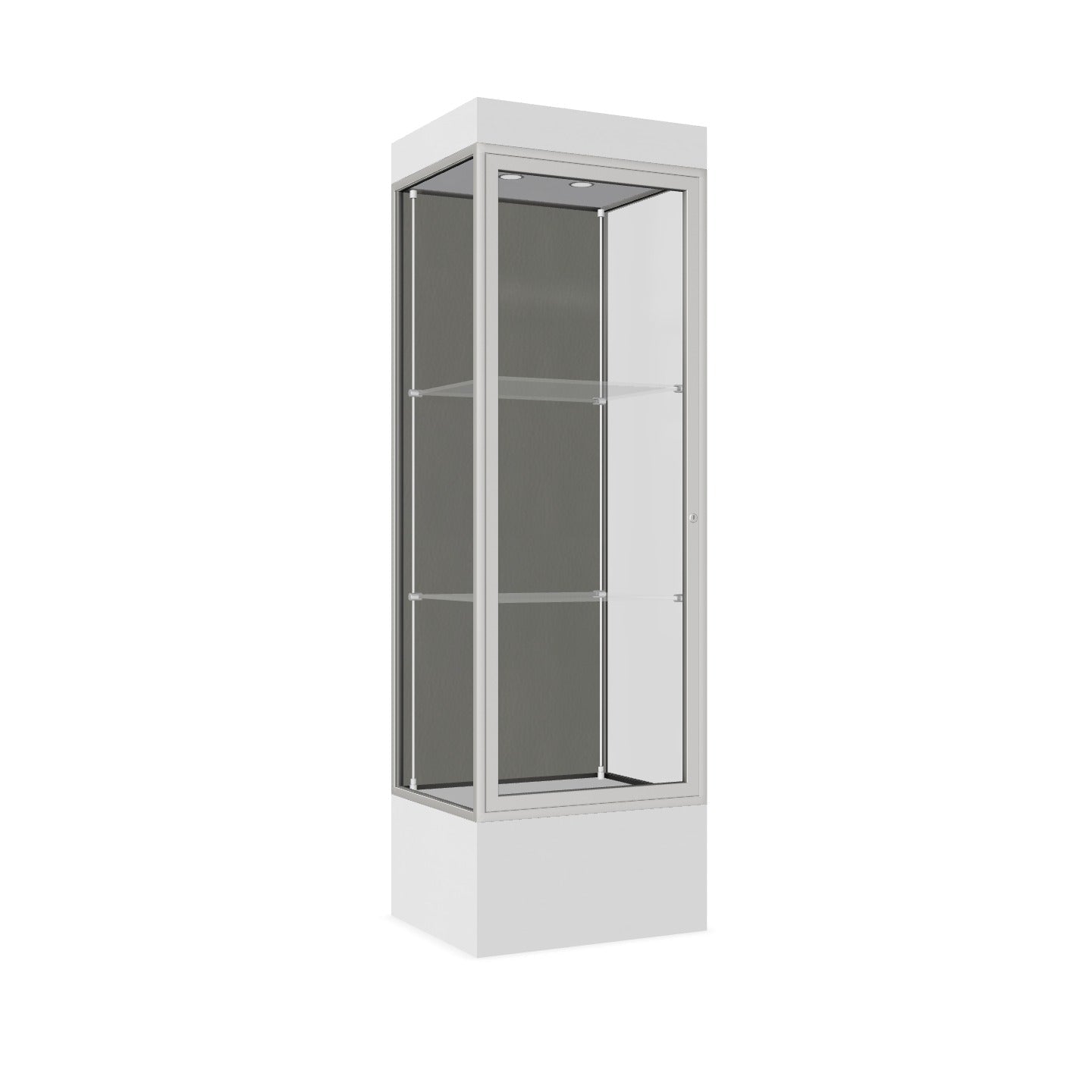 Ghent Edge Floor Display Case Lighted 12"H Laminate Base Finish, Aluminum Frame - 76"H x 24"W x 20"D (93LFXX)