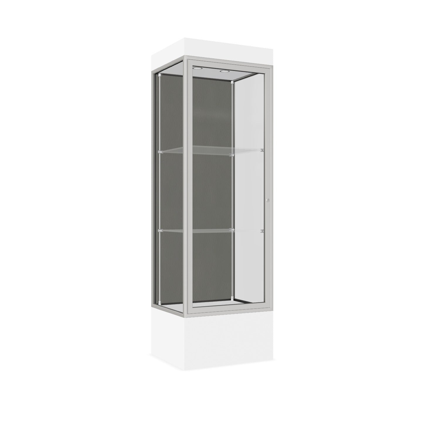 Ghent Edge Floor Display Case Lighted 12"H Laminate Base Finish, Aluminum Frame - 76"H x 24"W x 20"D (93LFXX)