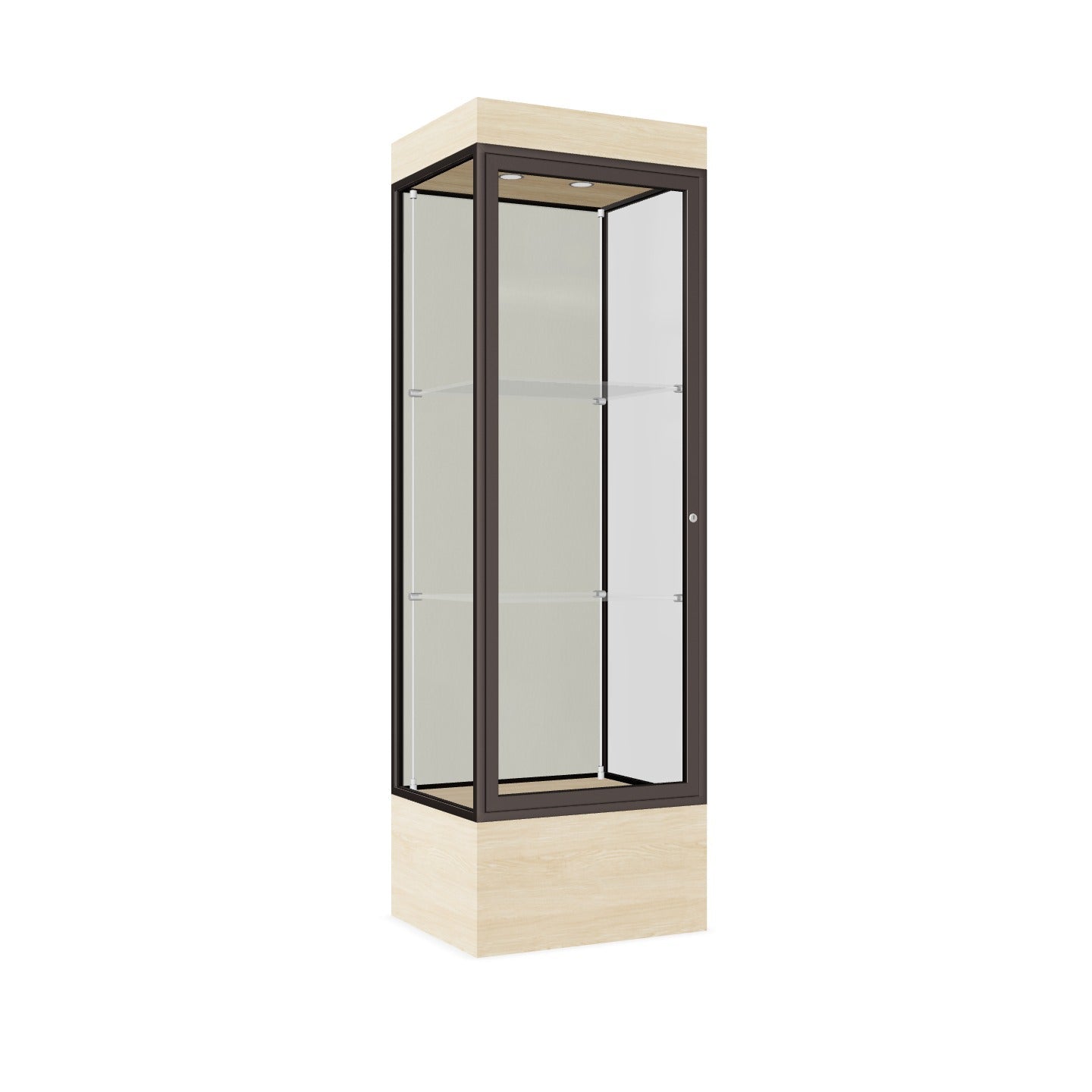 Ghent Edge Floor Display Case Lighted 12"H Laminate Base Finish, Aluminum Frame - 76"H x 24"W x 20"D (93LFXX)