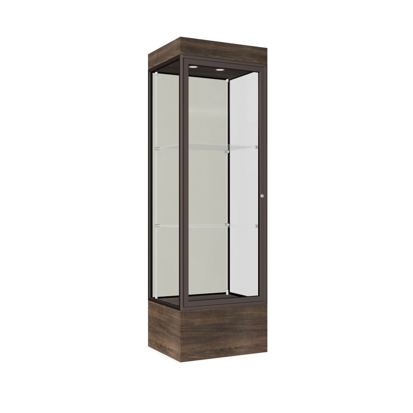 Ghent Edge Floor Display Case Lighted 12"H Laminate Base Finish, Aluminum Frame - 76"H x 24"W x 20"D (93LFXX)
