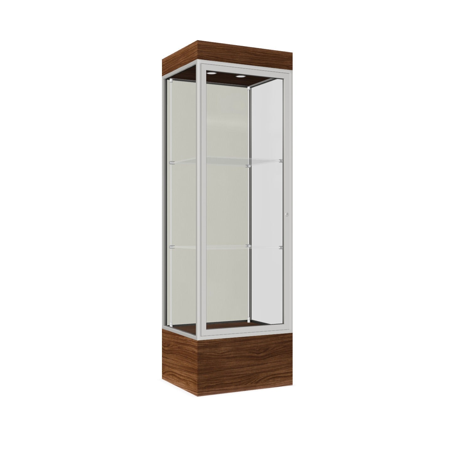 Ghent Edge Floor Display Case Lighted 12"H Laminate Base Finish, Aluminum Frame - 76"H x 24"W x 20"D (93LFXX)
