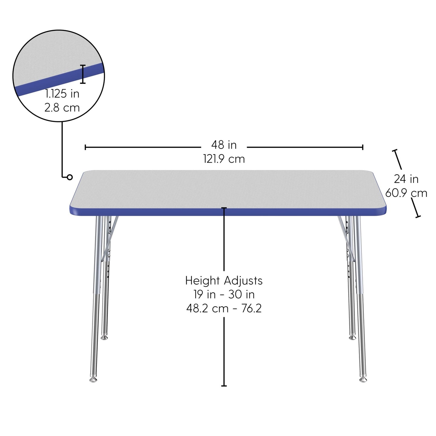 FDP 24" x 48" Rectangle T - Molding Activity Table with Adjustable Standard Swivel Glide Legs (FDP - 10007 - XX) - SchoolOutlet