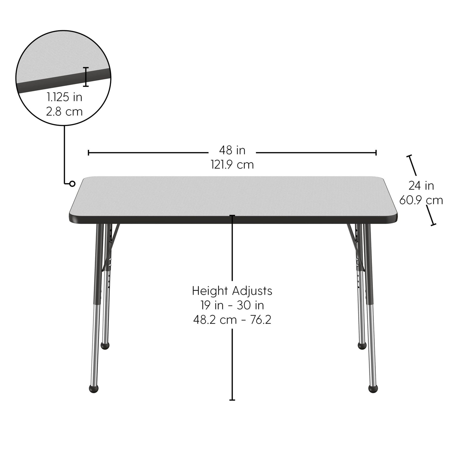 FDP 24" x 48" Rectangle T - Molding Activity Table with Adjustable Standard Ball Glide Legs (FDP - 10008 - XX) - SchoolOutlet