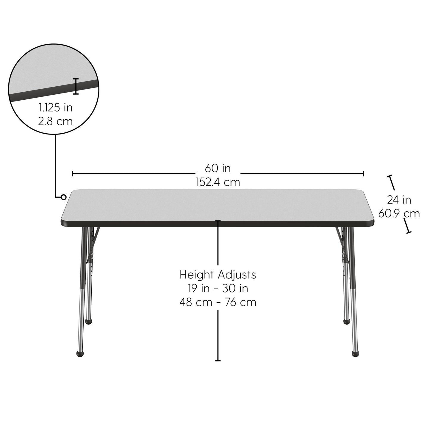 FDP 24" x 60" Rectangle T - Molding Activity Table with Adjustable Standard Ball Glide Legs (FDP - 10012 - XX) - SchoolOutlet