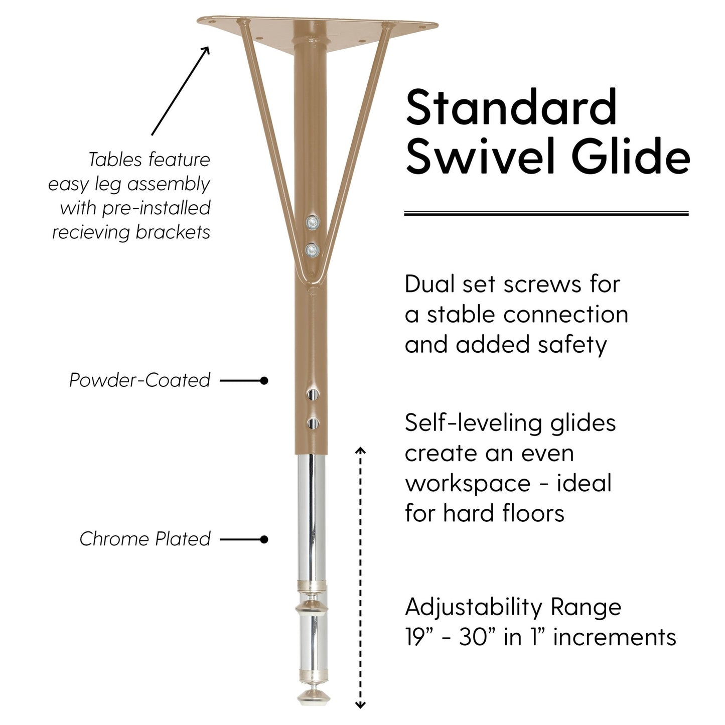 FDP 30" x 48" Rectangle T - Molding Activity Table with Adjustable Standard Swivel Glide Legs (FDP - 10019 - XX) - SchoolOutlet