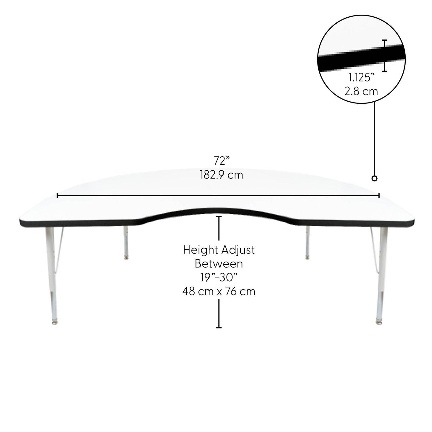 FDP 48" x 72" Kidney Thermofused Activity Table with Adjustable Standard Swivel Glide Legs (FDP - 10131 - XX) - SchoolOutlet