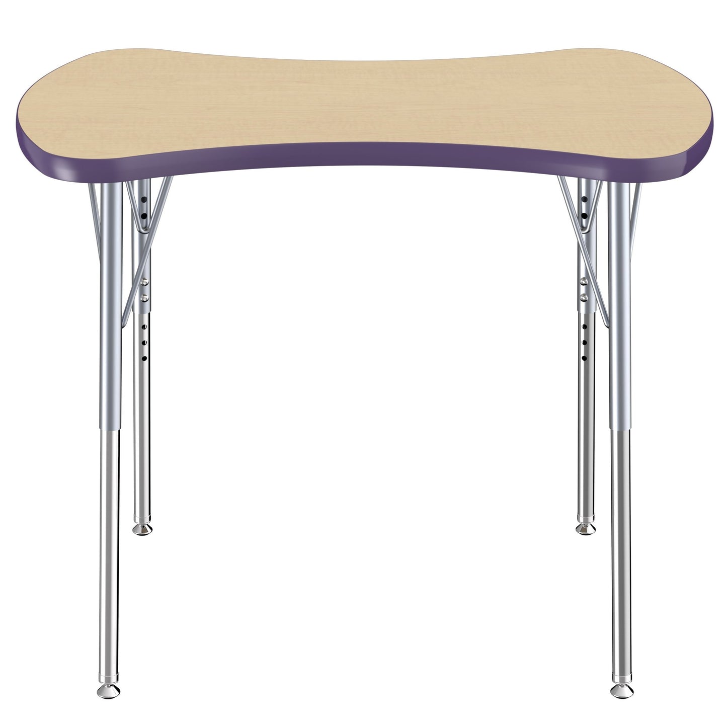 FDP 24" x 36" Bowtie Thermofused Activity Table with Adjustable Standard Swivel Glide Legs - Maple Top / Eggplant Edge (FDP - 10134 - 293) - SchoolOutlet