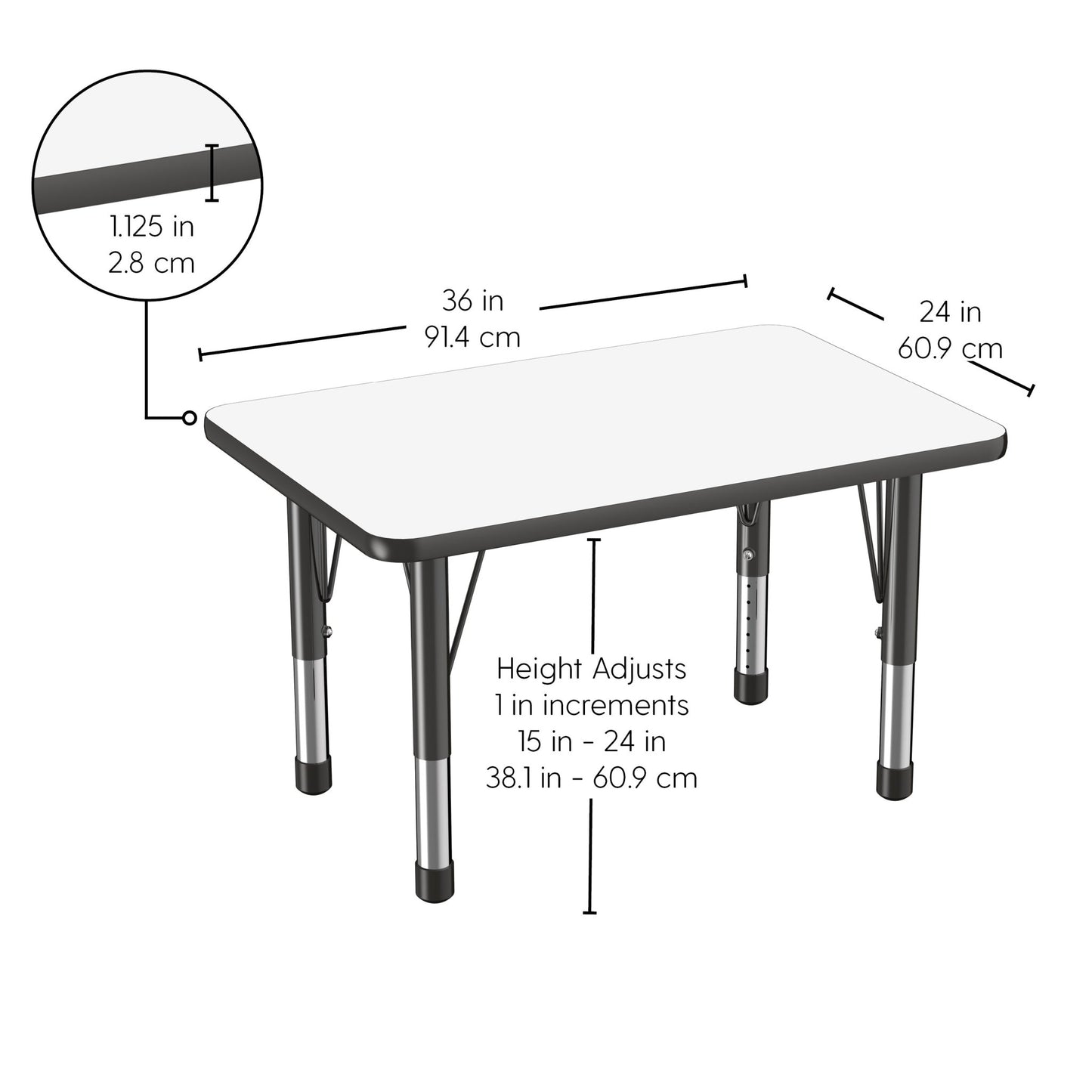 FDP 24" x 36" Rectangle Dry - Erase Activity Table with Adjustable Chunky Legs (FDP - 10158 - XX) - SchoolOutlet