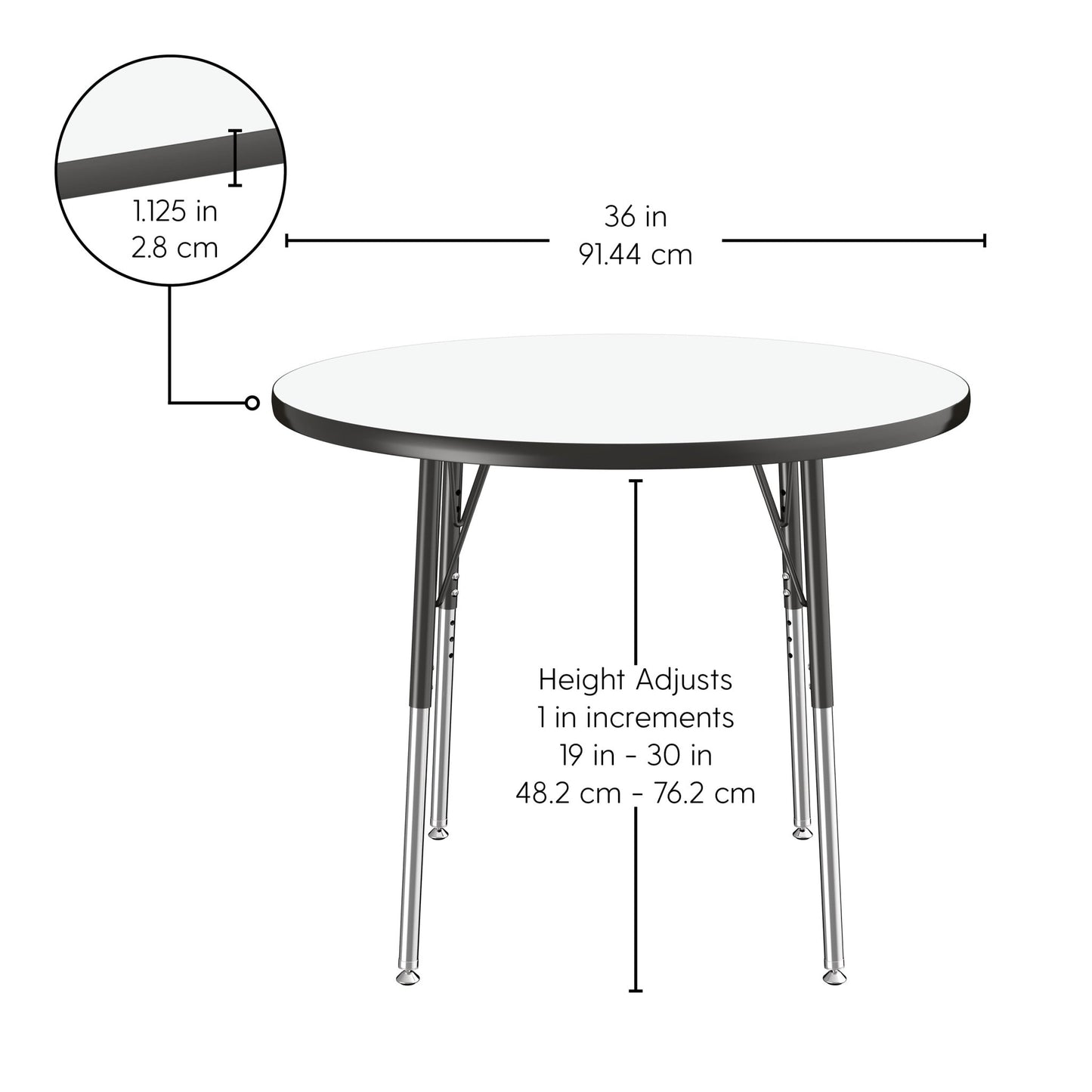 FDP 36" Round Dry - Erase Activity Table with Adjustable Standard Swivel Glide Legs (FDP - 10192 - XX) - SchoolOutlet