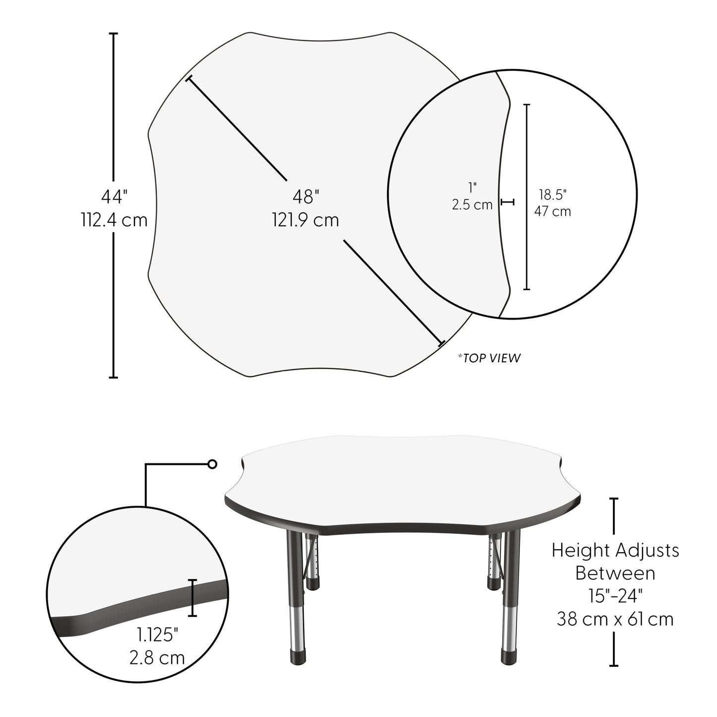 FDP 48" x 48" Clover Dry - Erase Activity Table with Adjustable Chunky Legs (FDP - 10235 - XX) - SchoolOutlet