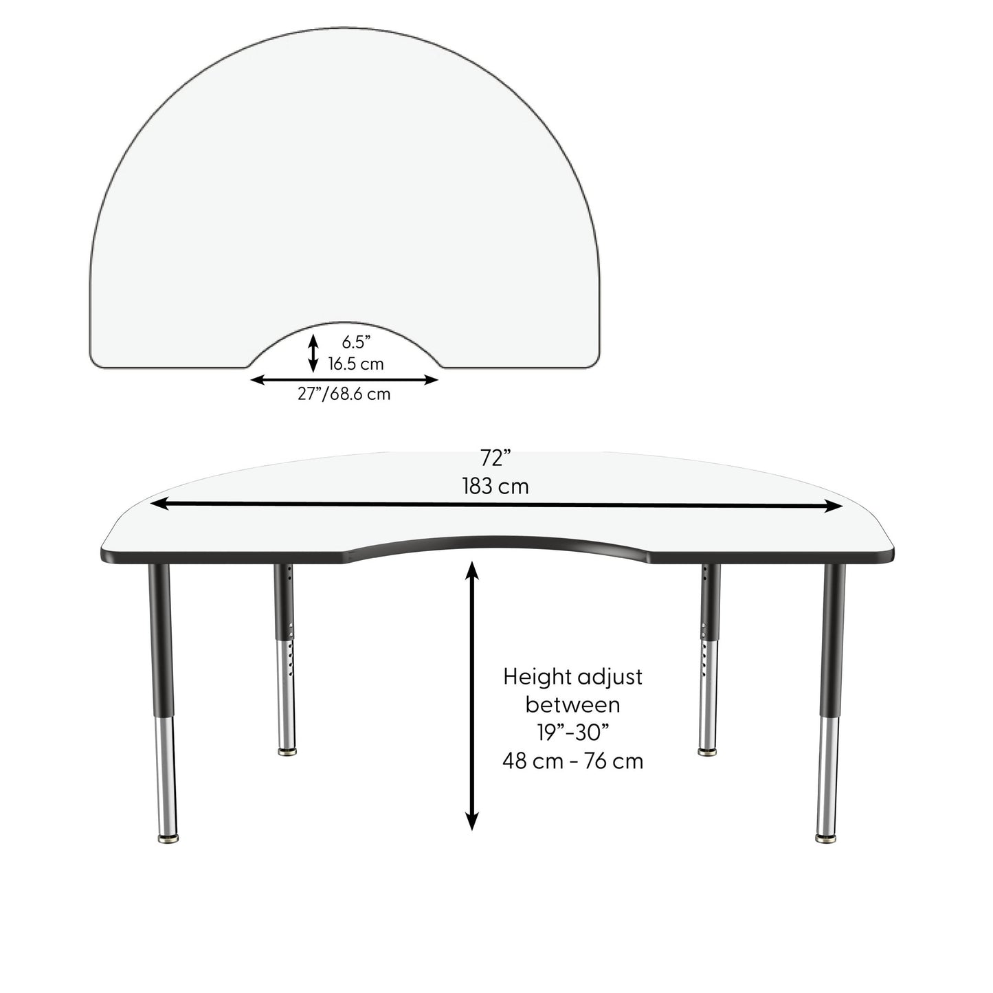 FDP 48" x 72" Kidney Dry - Erase Activity Table with Adjustable Super Legs (FDP - 10240 - XX) - SchoolOutlet