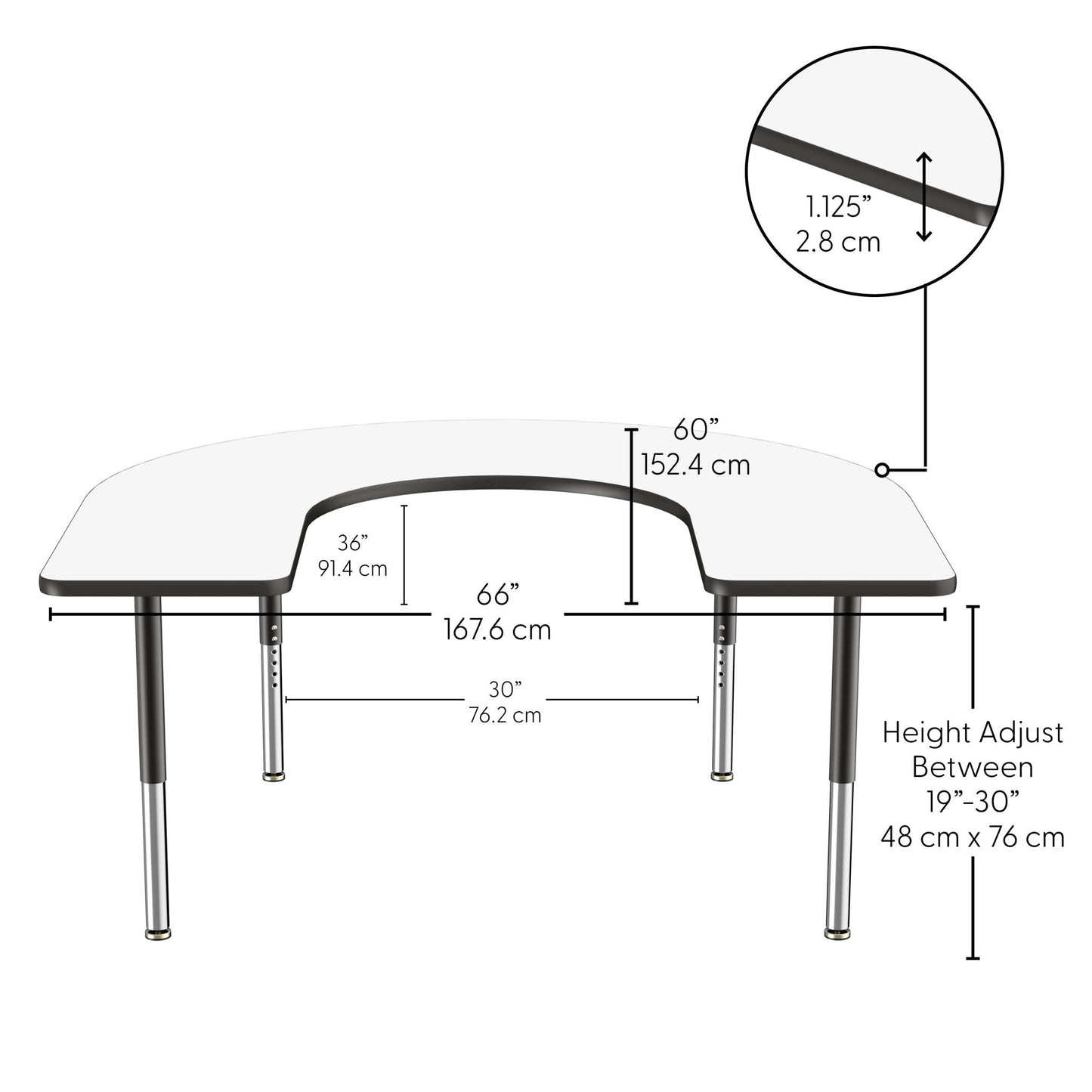 FDP 60" x 66" Horseshoe Dry - Erase Activity Table with Adjustable Super Legs (FDP - 10248 - XX) - SchoolOutlet