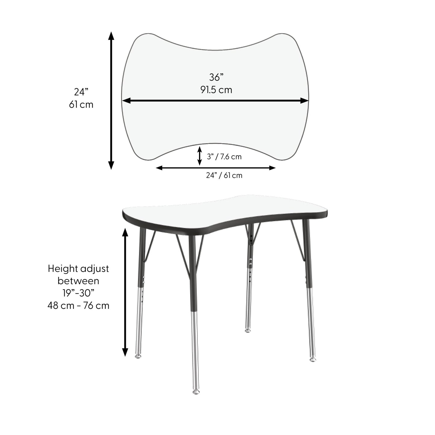 FDP 24" x 36" Bowtie Collaborative Dry - Erase Activity Table with Adjustable Standard Swivel Glide Legs (FDP - 10249 - XX) - SchoolOutlet