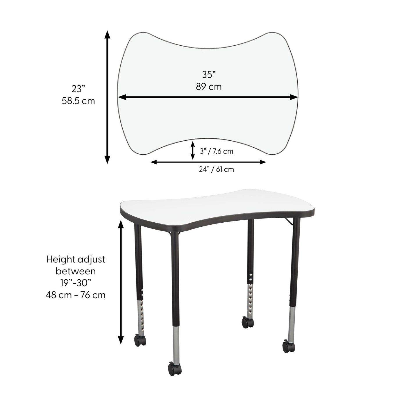 FDP 23" x 35" Bowtie Collaborative Dry - Erase Activity Table with Adjustable Mobile Legs (FDP - 12219 - XX) - SchoolOutlet