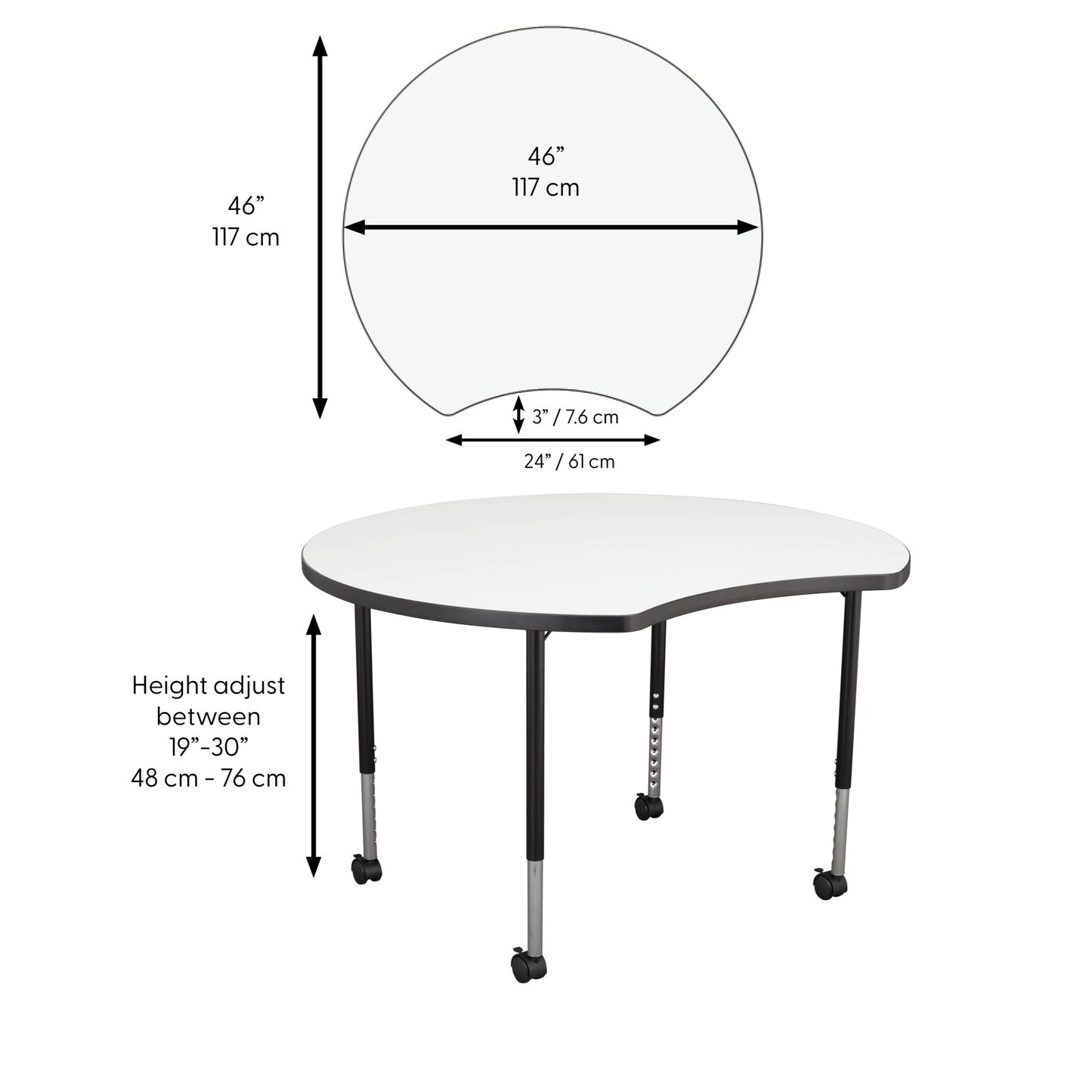 FDP 46" Crescent Collaborative Dry - Erase Activity Table with Adjustable Mobile Legs (FDP - 12221 - XX) - SchoolOutlet