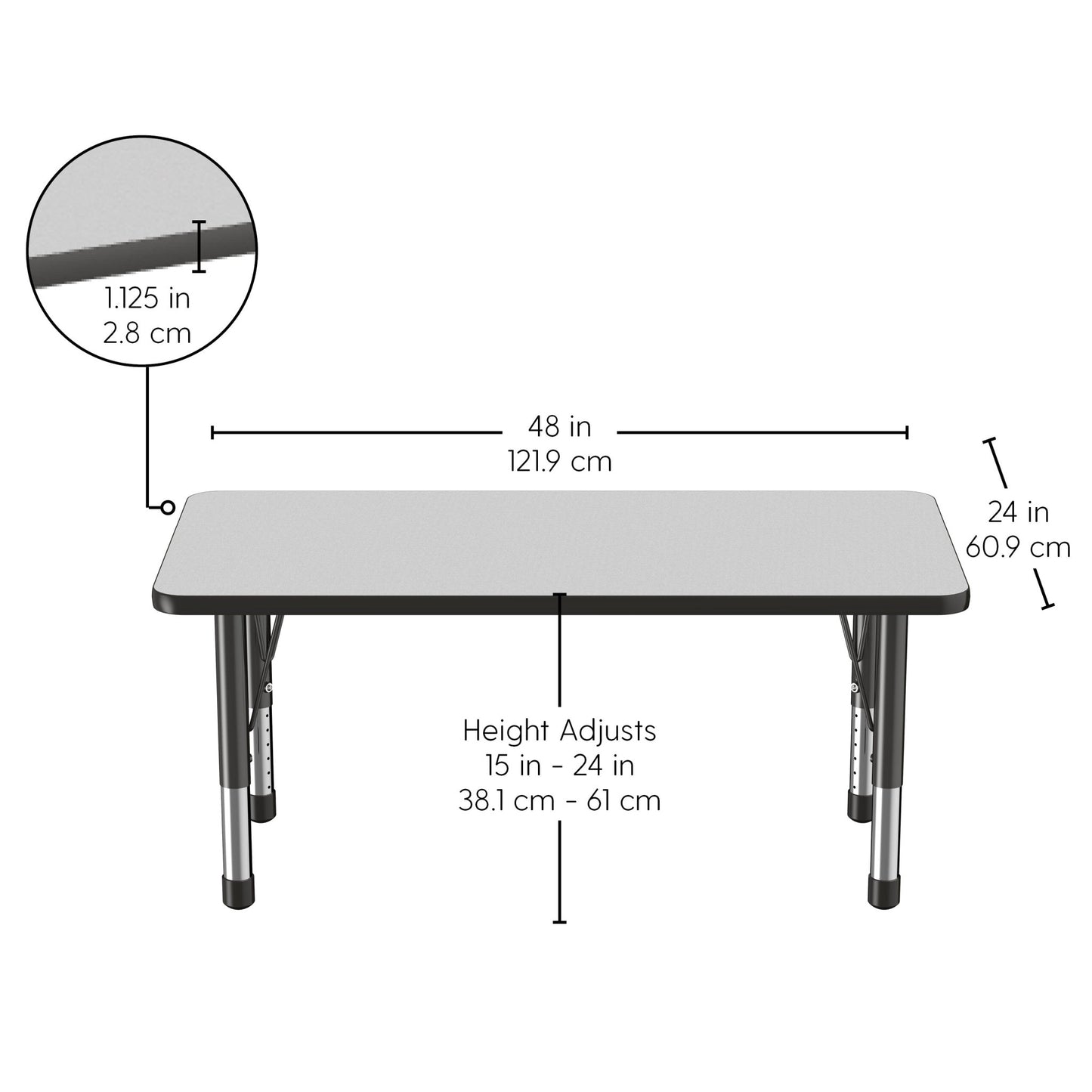 FDP 24" x 48" Rectangle Thermofused Activity Table with Adjustable Chunky Legs (FDP - 12711 - XX) - SchoolOutlet