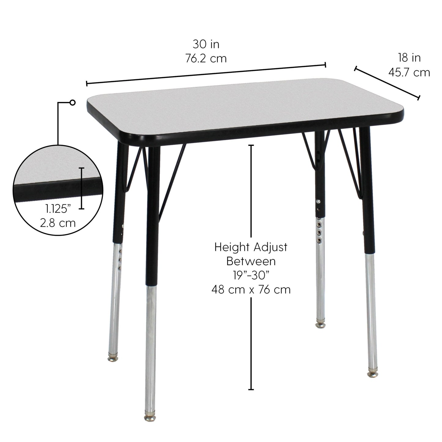 FDP 18" x 30" Rectangle T - Molding Activity Table with Adjustable Standard Swivel Glide Legs (FDP - 12861 - XX) - SchoolOutlet