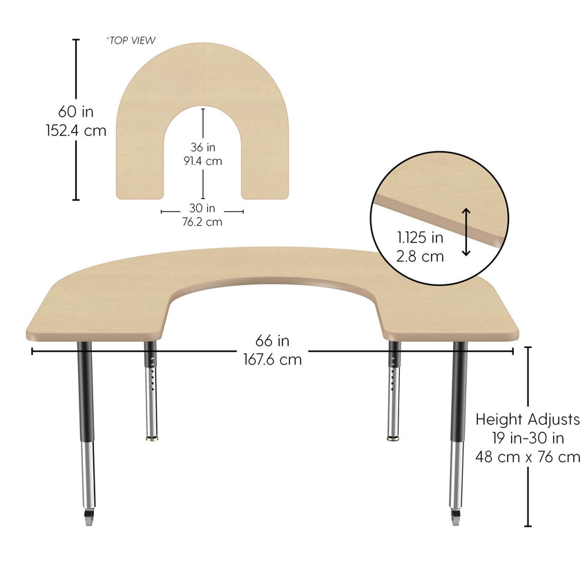 FDP 60" x 66" Horseshoe La Madera Activity Table with Adjustable Super Legs (FDP - 13120 - XX) - SchoolOutlet