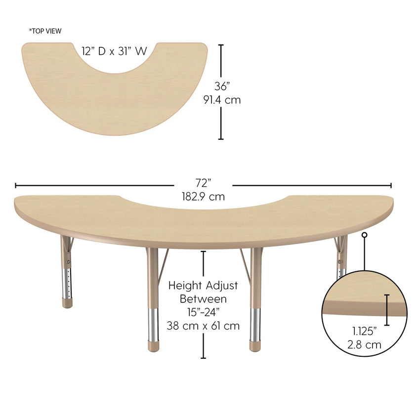 FDP 36" x 72" Half Moon Woodgrain Activity Table with Adjustable Chunky Legs - Asian Sand / Sand (FDP - 13307 - XX) - SchoolOutlet