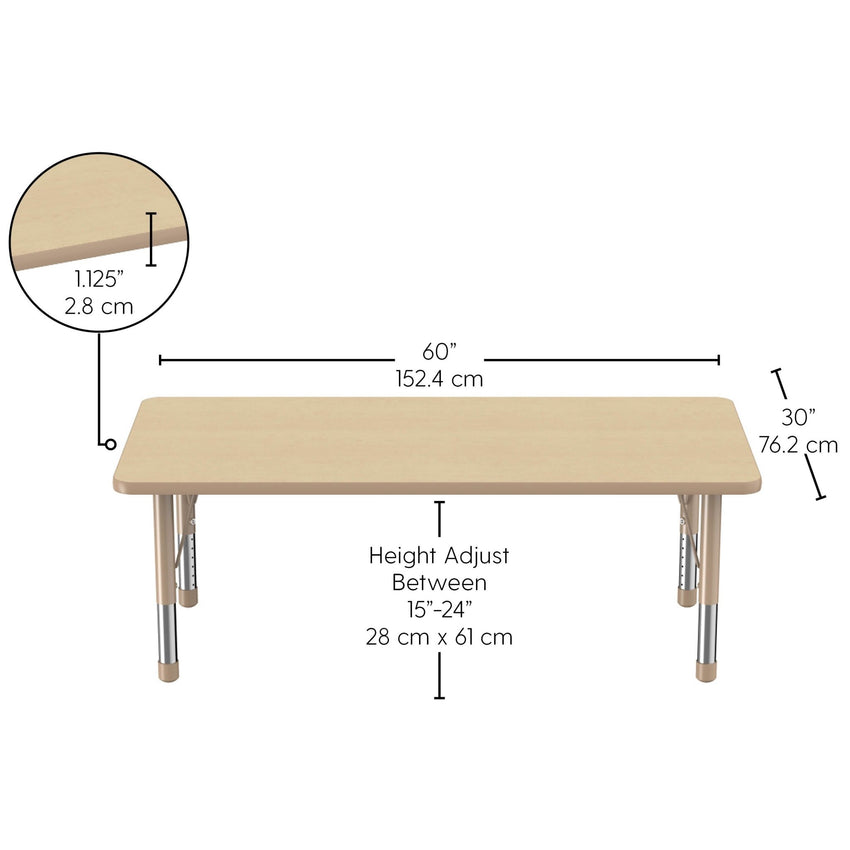 FDP 30" x 60" Rectangle Woodgrain Activity Table with Adjustable Chunky Legs - Asian Sand / Sand (FDP - 13315 - XX) - SchoolOutlet