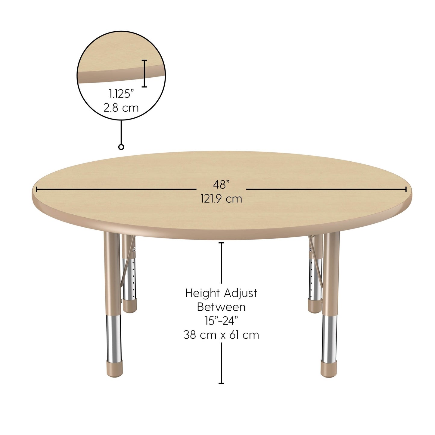 FDP 48" Round Woodgrain Activity Table with Adjustable Chunky Legs - Asian Sand / Sand (FDP - 13320 - XX) - SchoolOutlet