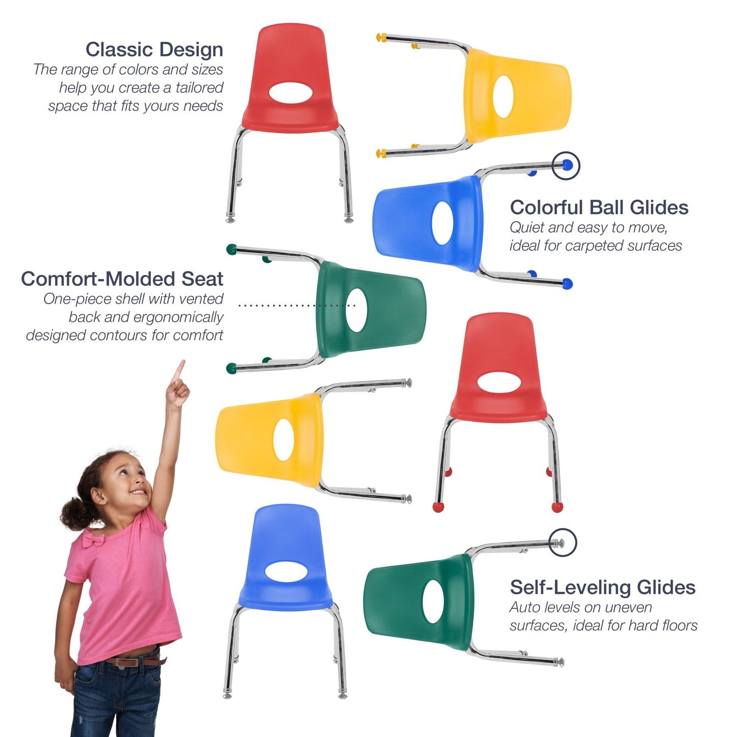 FDP Stackable School Chair with Swivel Glides - 12" Seat Height (FDP - 14004) - SchoolOutlet