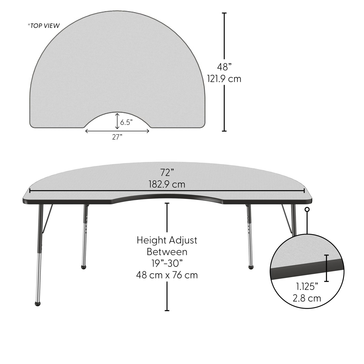 FDP 48" x 72" Kidney Thermofused Activity Table with Adjustable Standard Ball Glide Legs (FDP - 14778 - XX) - SchoolOutlet