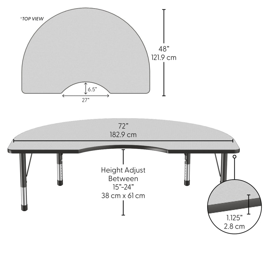 FDP 48" x 72" Kidney Thermofused Activity Table with Adjustable Chunky Legs (FDP - 14786 - XX) - SchoolOutlet