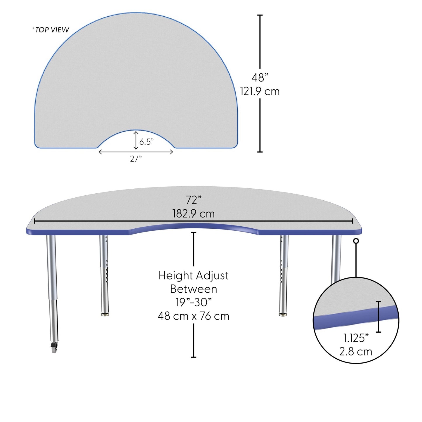 FDP 48" x 72" Kidney Thermofused Activity Table with Adjustable Super Legs (FDP - 14794 - XX) - SchoolOutlet
