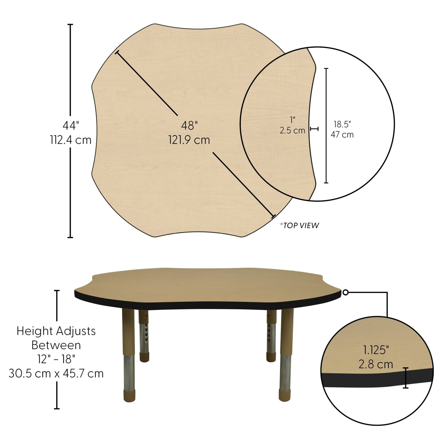 FDP 48" x 48" Clover T - Molding Activity Table with Adjustable Tiny Tot Legs (FDP - 14889 - XX) - SchoolOutlet